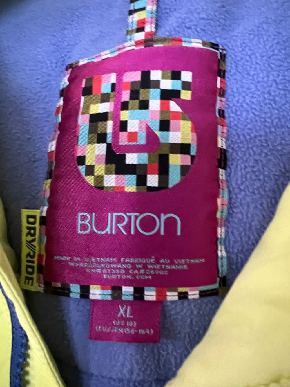 Burton Kids Bright Yellow and Purple Two-Tone Puffer Jacket - Picture 2 of 4